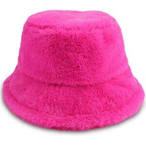 Winter Fluffy Faux Fur Bucket Hat for Women & Men – Solid Pink Color Warm Cap